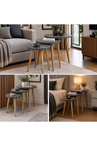 Verano 3 lü Zigon Sehpa MDF S3047 Gri
