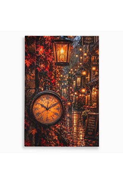 Luxcanva Tablou Canvas Strada Vintage Cu Ceas 80x120 cm pe Sasiu Lemn Alee Fe...