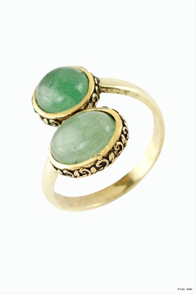 ZERO LAND Ilkestor Oval Round Natural Stone Authentic (172050) Ring Aventurine