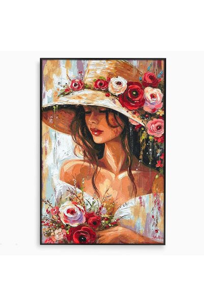 Luxcanva Tablou Canvas Tandretea Florilor 40x60 cm cu Rama Negru Femeie Flori...