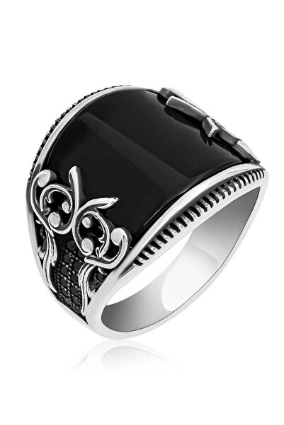 Mirari Jewelry Oniks Taşlı Klasik Erkek Yüzük | Premium 0,40 Mikron Kaplama