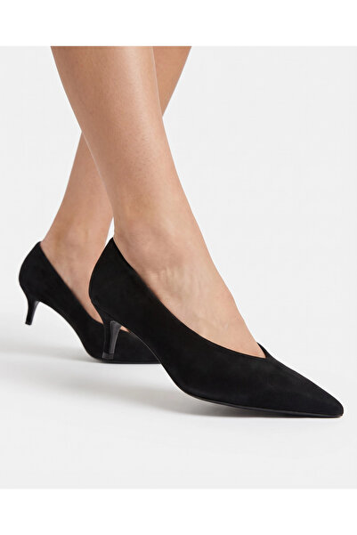 Tibu Ayakkabı Lucia Black Suede Low-Heel Stiletto
