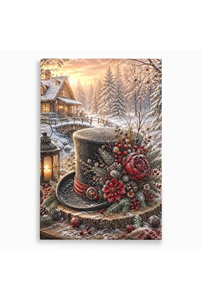 Luxcanva Tablou Canvas Iarna Magica La Cabana 80x120 cm pe Sasiu Lemn Natura ...
