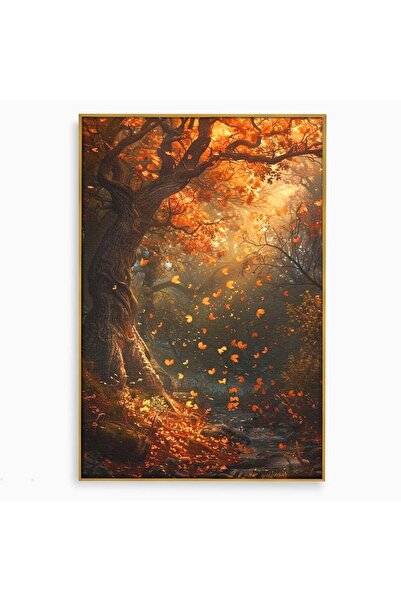 Luxcanva Tablou Canvas Toamna Fermecata 100x150 cm cu Rama Auriu Copac Tacere...