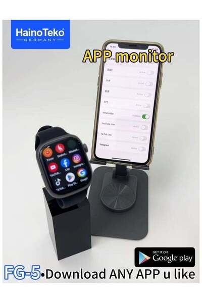 HAINOTEKO Haino Teko FG-5 Smartwatch 5G Dual Camera Smart Watch Black Edition with SIM Card Slot, HD Touch Screen, Heart Rate & Health Tracking, Sport Modes, Extra Straps included