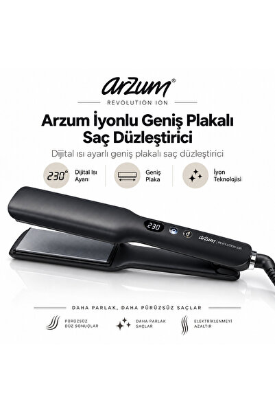 Arzum AR5180 Ion Geniş Plakalı İyonlu Saç Düzleştirici 230°C Dijital Isı Ayarlı