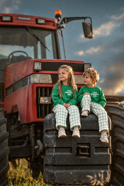 LuccoKids Unisex "Little Wanderers" Canlı Yeşil Sweatshirt & Yeşil Izgara/Kar...