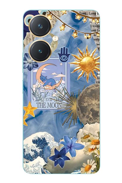 FLAMENKO Vivo Y27 Compatible Moon Sun Vintage Sky Pattern Transparent Phone Case