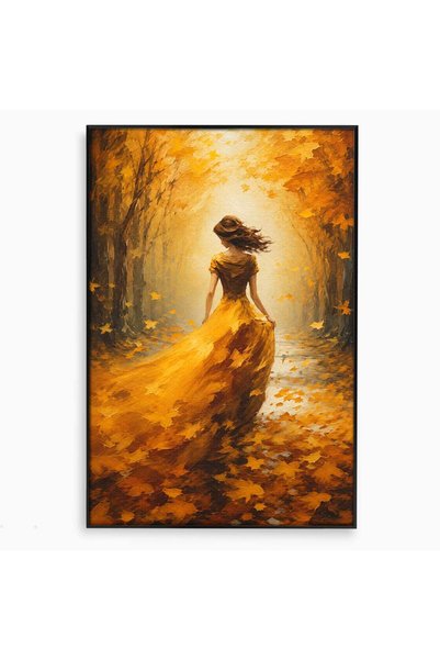 Luxcanva Tablou Canvas Poezia Frunzelor 80x120 cm cu Rama Negru Femeie Padure...