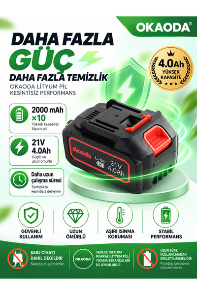 okaoda L23 marka lityum pil, oto yıkama tabancaları için (2000mAh*10) 4.0AH (...