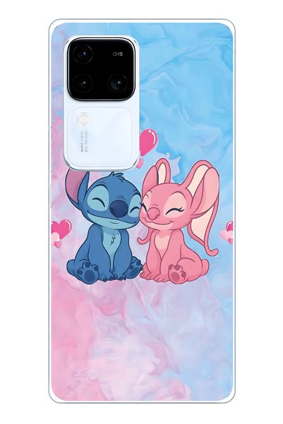 FLAMENKO Vivo V30 Compatible Stitch Angel Patterned Transparent Phone Case