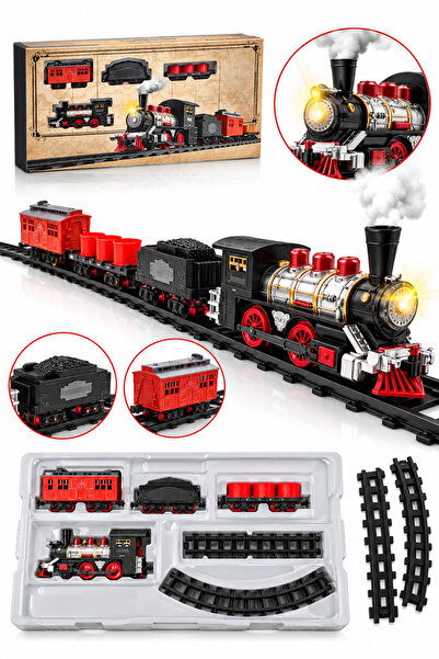 craftivio 14 Parça Pilli Işıklı Sesli Duman Efektli Nostaljik Oyuncak Tren Se...