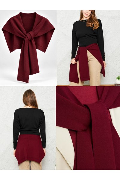 Irmak Kerekli Women's knit scarf shawl - sweater-look square shoulder shawl 1407 burgundy