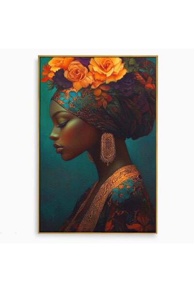 Luxcanva Tablou Canvas Portret Regal Cu Turban 80x120 cm cu Rama Auriu Profil...