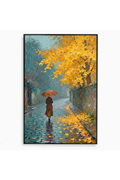 Luxcanva Tablou Canvas Plimbare In Ploaie 50x70 cm cu Rama Negru Femeie Umbre...