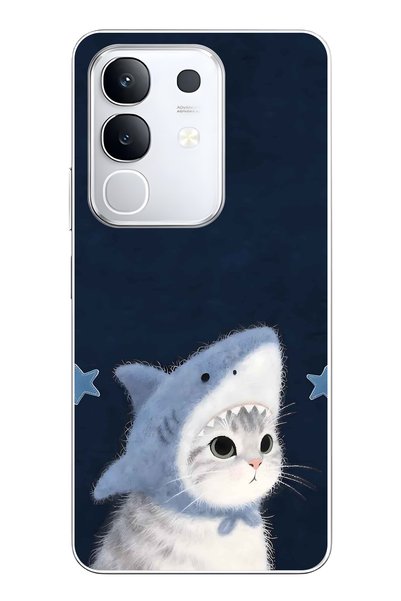 FLAMENKO حافظة هاتف شفافة متوافقة مع Vivo Y29 مع تصميم سمكة القرش والقطط
