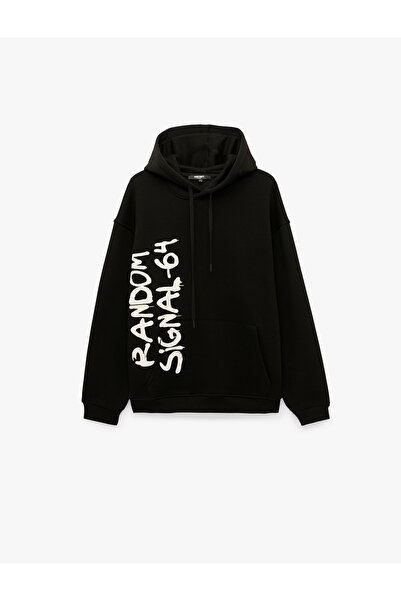 Koton Comfortable Fit Kangaroo Pocket Three Thread Raster Printed Hooded Swea...