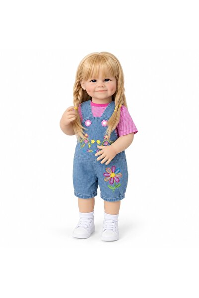 LunaDefano Lilya 55 cm Tam Vinil Mavi Gözlü Sarı Saçlı Gerçekçi Yenidoğan Oyu...