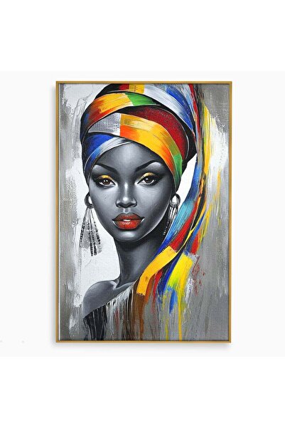 Luxcanva Tablou Canvas Femeie Africana 40x60 cm cu Rama Auriu Portret Cercei ...