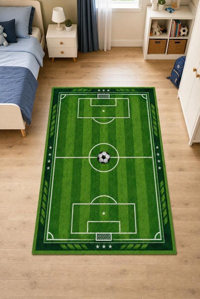 Viva Home Yeşil Futbol Sahası Desenli Çocuk Odası Halısı VH320