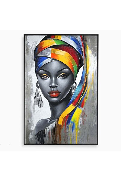 Luxcanva Tablou Canvas Femeie Africana 70x100 cm cu Rama Negru Portret Cercei...