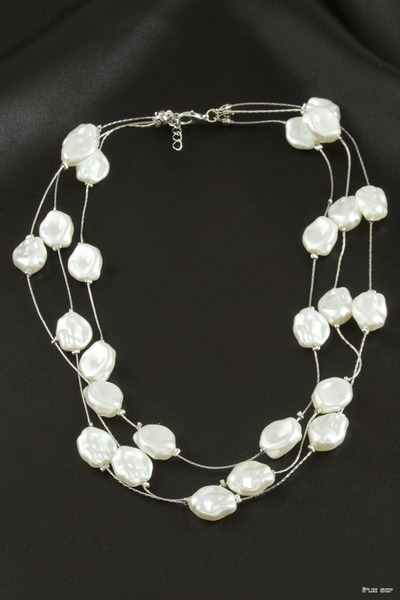 ZERO LAND Ilkestor Oval Pearl Triple Necklace (133602) Silver Color