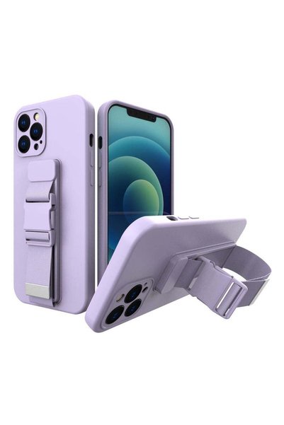 HQ WEAR Husă din material TPU cu curea. Husă cu șnur pentru Apple iPhone 12, mov