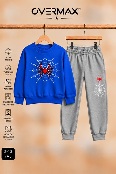 OVERMAX Spider Web Printed Hoodless Sweatshirt & Sweatpants Set – Ages 3-12