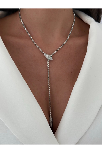 Luparadis Special Series Zircon Stone Snake Design Silver Necklace with Eleva...