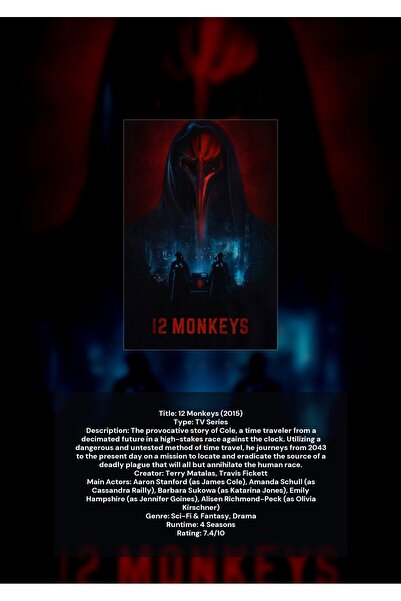 OEM Ινφορματική Αφίσα 12 Monkeys, Ταινία Θρίλερ Επιστημονικής Φαντασίας, Χαρτ...