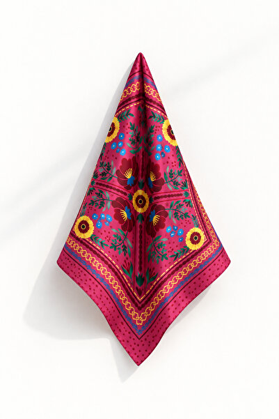 AGAPI 50X50 cm Floral Patterned Pink Satin Scarf – Silky Soft Neck, Bag, and ...