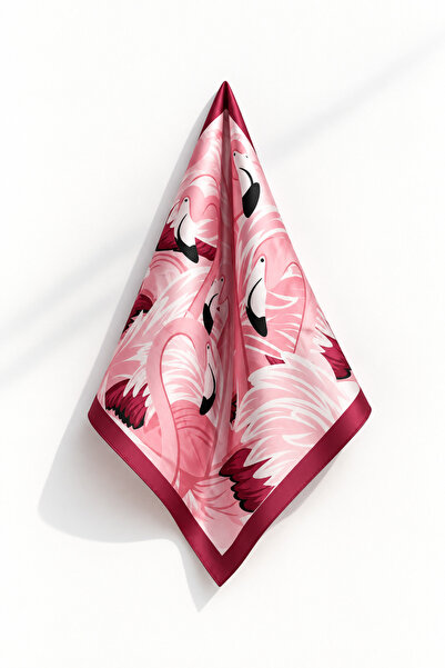 AGAPI 50X50 cm Flamingo Patterned Pink Satin Scarf – Silky Soft Neck and Shou...