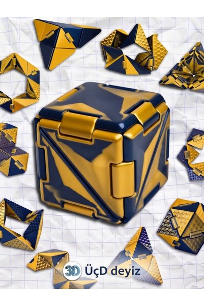 3Ddeyiz Sarı Lacivert Sonsuz Origami / Katlanabilir Yıldız Fidget Toy & Taraftar Stres Oyuncağı