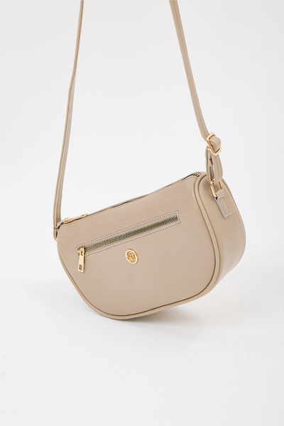 Garbalia Marakes Women's Beige Shoulder Bag with Zipper and Long Shoulder Strap