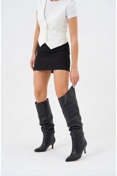 BYBERO Long Bellows Boots with Thin Heels