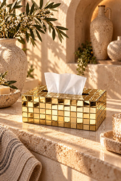 House Bird Gold Mozaik Tasarım Peçetelik Dekoratif Modern Masa Üstü Organizer