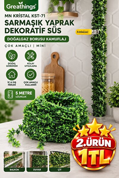 Greathings 5 Metre Yeşil Mini Yapay Sarmaşık Yaprak Doğalgaz Borusu Kamuflaj ...