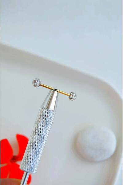 Sacce Scarves&Accessories 316L Çelik Kristal Taşlı Nipple ve Dil Piercing 16 mm Barbell