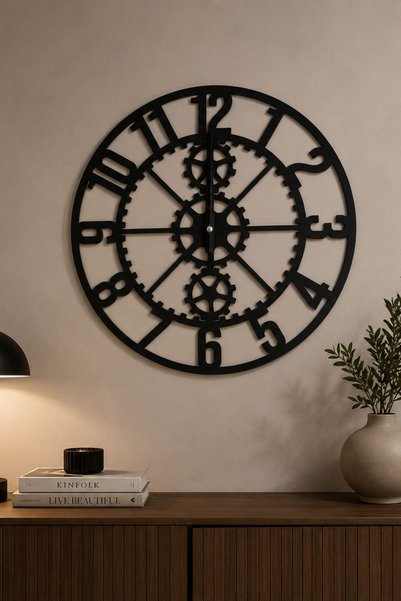 ALGWOOD Ahşap Dekoratif Duvar Saati 40 cm Sessiz Mekanizma Modern Dişli Tasar...