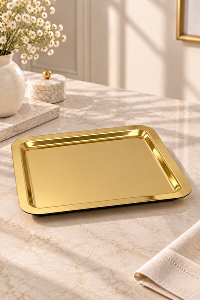 YzHome 2 Li Paslanmaz Metal Kahve Sunum Servis Tepsisi Tepsi 22cm