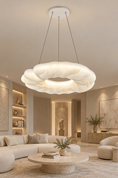 AVİMON PLÜTON 50 cm Mermer desenli 3 renk özellikli Led plafonyer avize Salon...