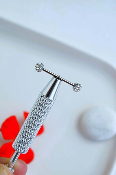 Sacce Scarves&Accessories 316L Çelik Kristal Taşlı Nipple ve Dil Piercing 16 mm Barbell