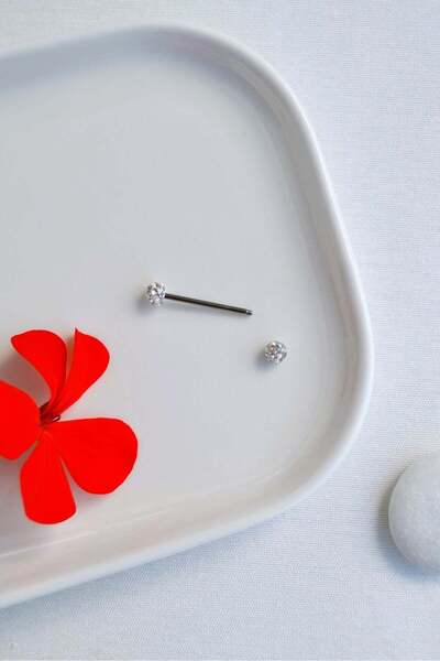 Sacce Scarves&Accessories 316L Çelik Kristal Taşlı Nipple ve Dil Piercing 16 mm Barbell
