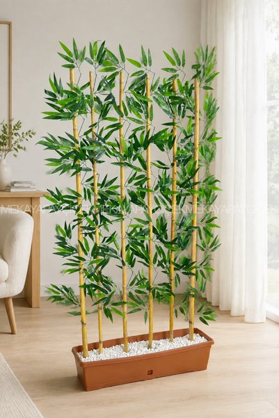 Meka Yapay Çiçek Yapay Yapraklı Bambu Seperatör 150 Cm 6 Dal Villa Saksı
