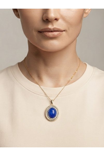 Orelia Takı Navy Blue Stone Steel Necklace
