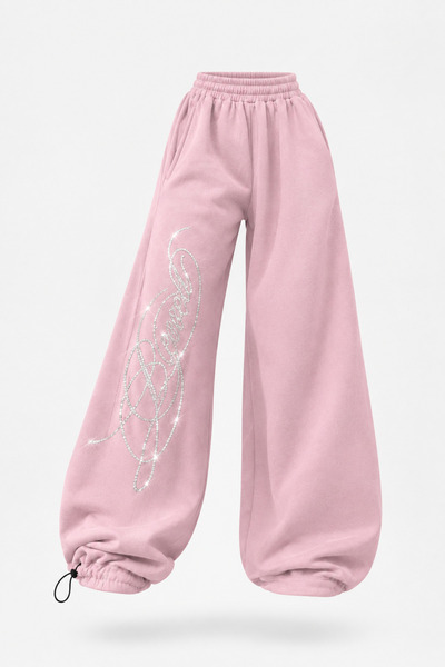 Yukatay Pink 3 Thread Blessed Script Stone Detailed Sweatpants-Yukatay