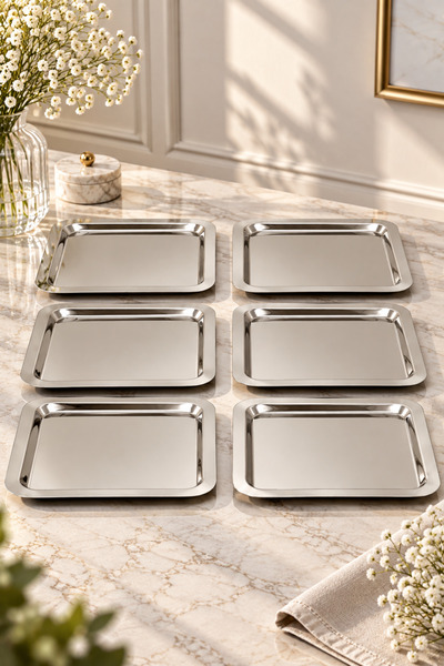 YzHome 6 Lı Paslanmaz Metal Kahve Sunum Servis Tepsisi Tepsi 22cm