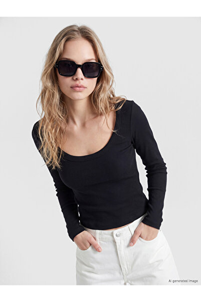 LC Waikiki Rmz Gi̇yi̇m Farkiyla U Roba Collar Women's Ribbed Bodysuit
