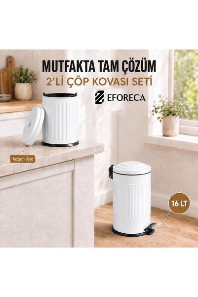 Eforeca 2’li Mutfak Çöp Kovası Seti – Pedallı Büyük Boy & Tezgah Üstü Mini Ko...