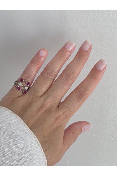 Bubbleatelier Fuşya Minimal Taş Silver Yüzük